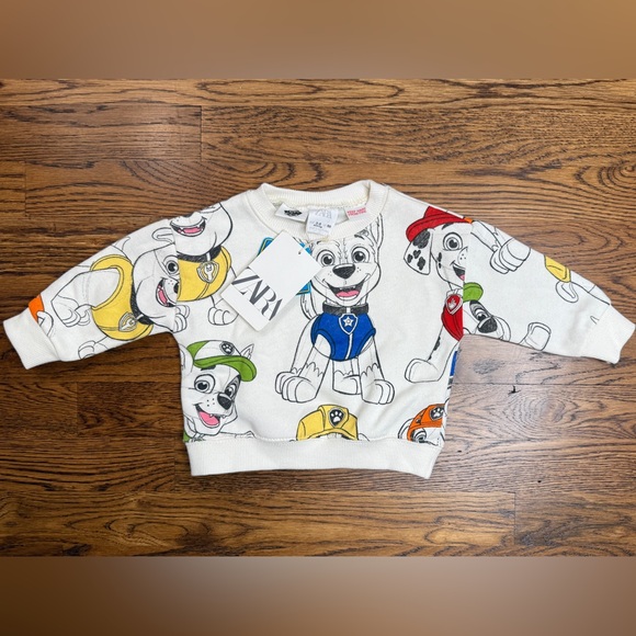 NWT Zara Kids Paw Patrol Multicolor Cartoon Character Sweatshirt Size 3-6 Months - Picture 1 of 12
